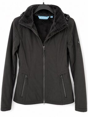 Free Country Women’s Black Softshell Jacket Faux Fur Lined Hooded Outdoor M